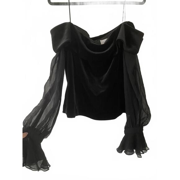 Rickie Freeman Teri Jon - off shoulder black velvet top, size 16, NWT - Picture 1 of 7